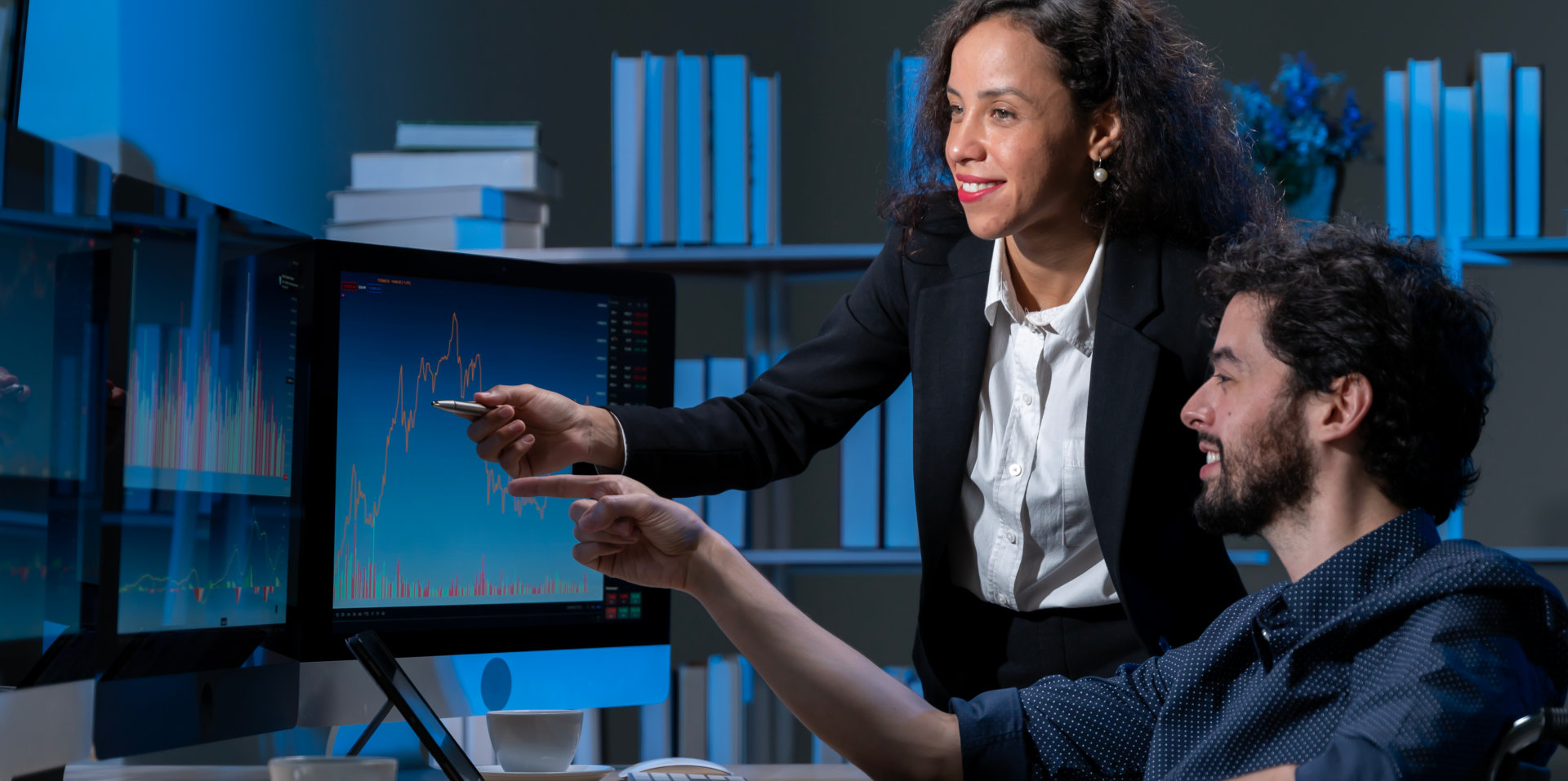 business men and women who are working hard