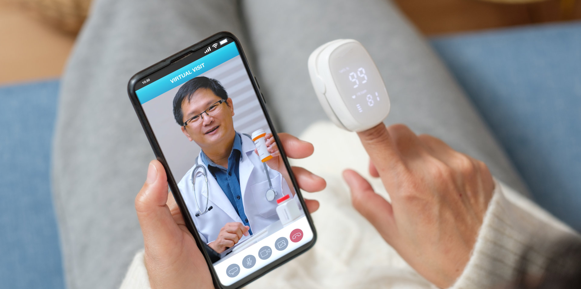 Consulting doctor visit on mobile app at home