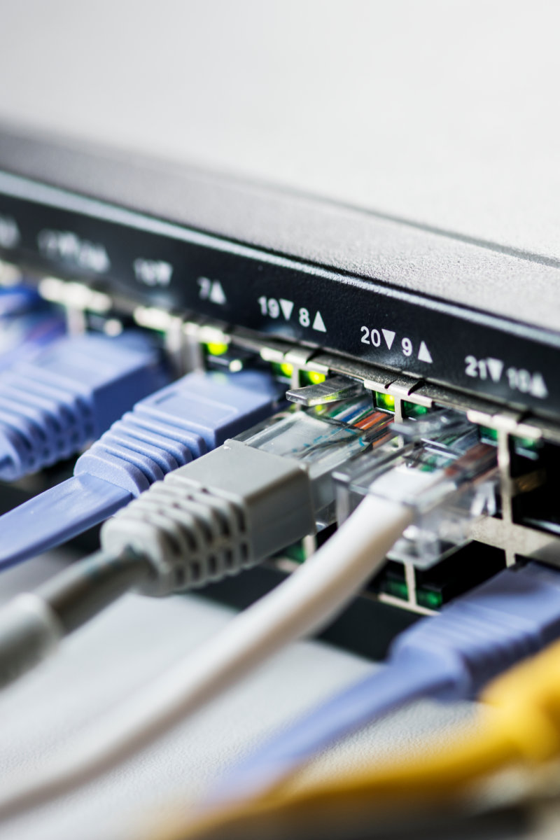 Cables connected to a hub