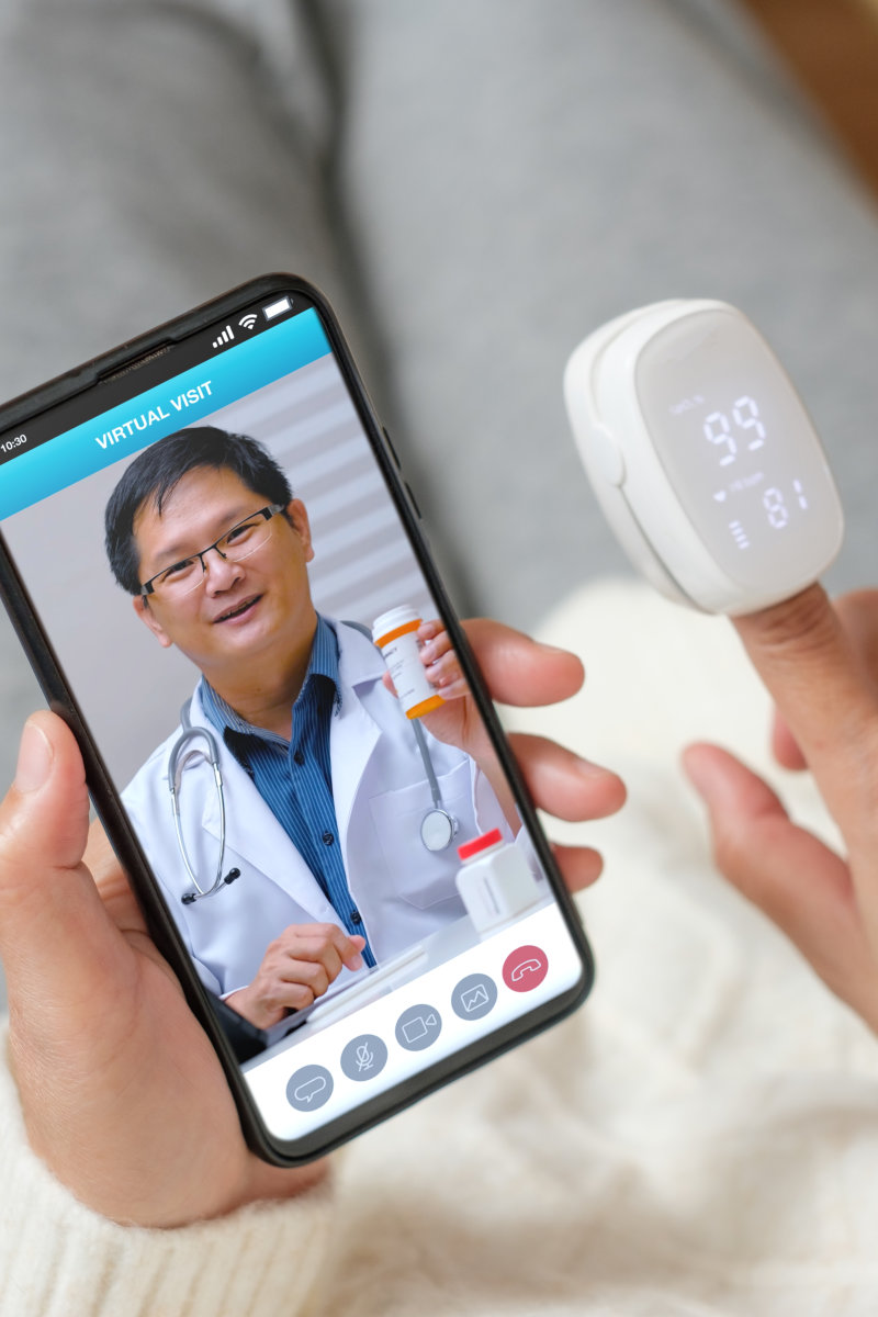 Consulting doctor visit on mobile app at home