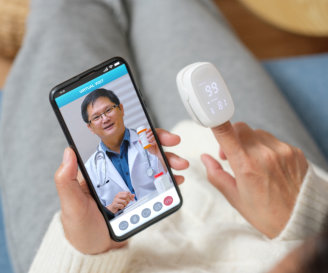 Consulting doctor visit on mobile app at home