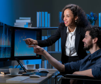 business men and women who are working hard 